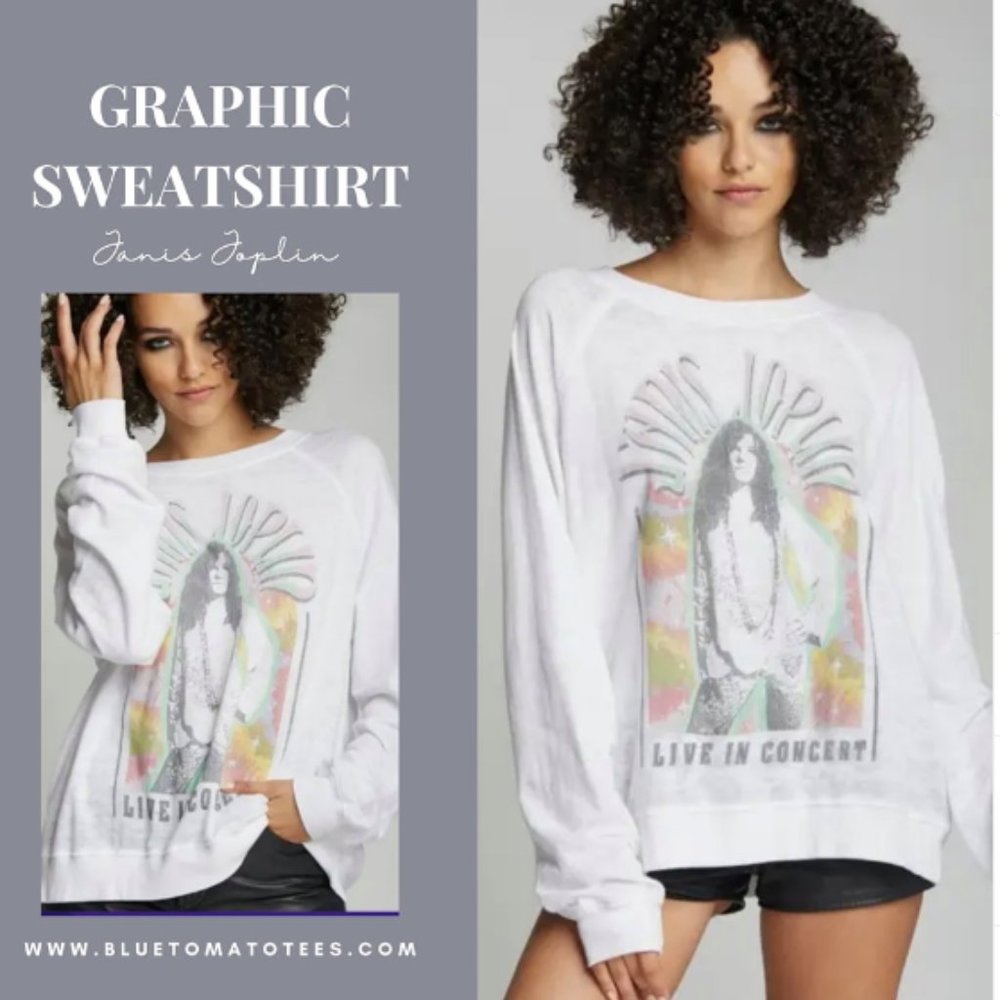 LAST ONE!!!  NWT RECYCLED KARMA JANIS JOPLIN LIVE CONCERT 60s Graphic Sweatshirt